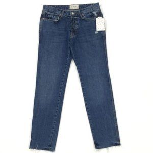 Free People Slim Fit Boyfriend Jeans Size 24 Women Blue Distressed Denim